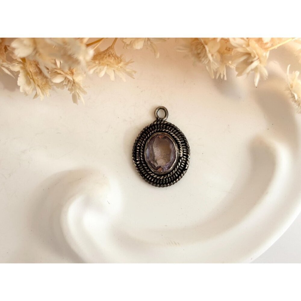 Amythest Rope Framed 925 Sterling Silver Figural Little Vintage Pendant | Charm - Picture 2 of 9